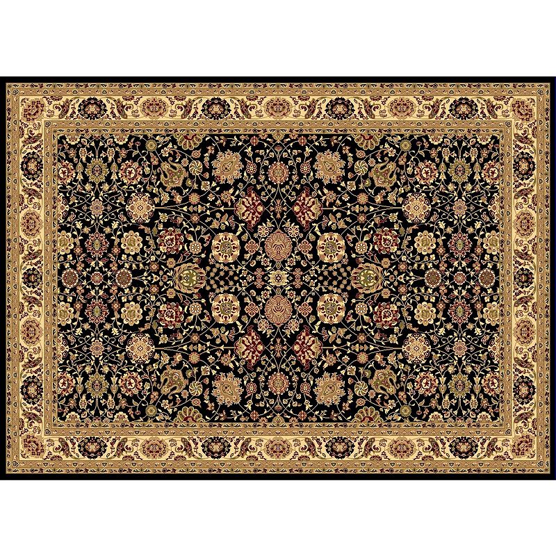 Rugs America New Vision Tabriz Framed Floral Rug, Black, 5Ft Rnd