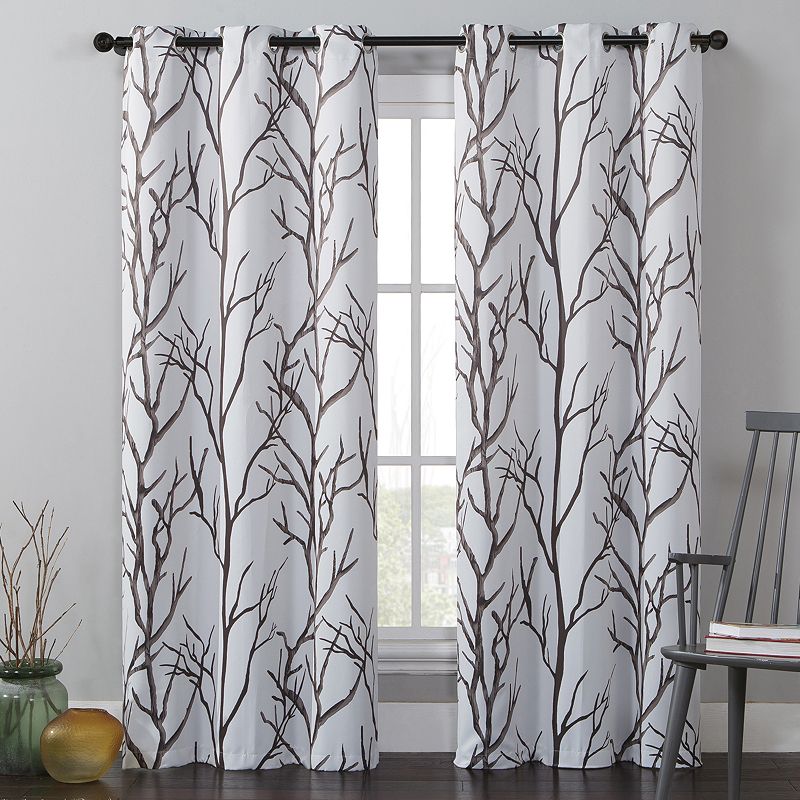 VCNY Home Blackout Branch Printed Kingdom 84" Length Grommet Top Window Curtains, Multiple Colors Available