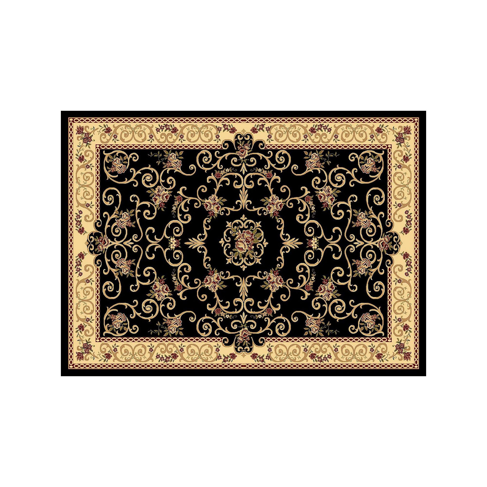 Rugs America New Vision Souvanerie Framed Floral Rug, Black