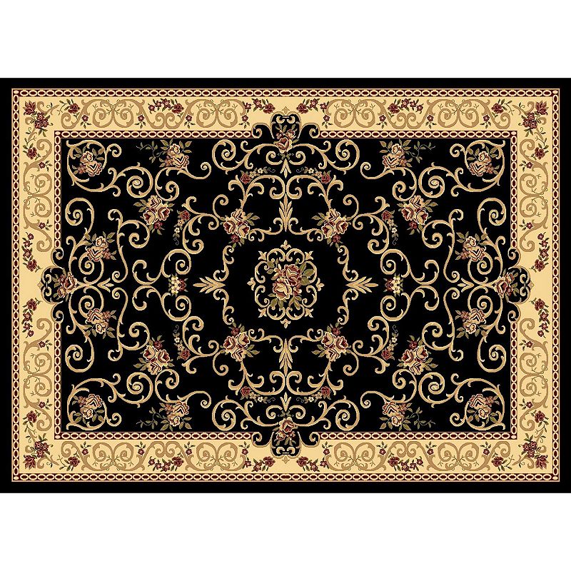 Rugs America New Vision Souvanerie Framed Floral Rug, Black, 5X8 Ft