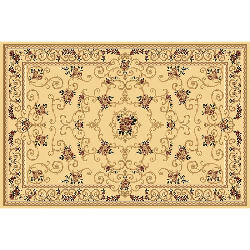 Rugs America New Vision Souvanerie Framed Floral Rug, White, 5X8 Ft