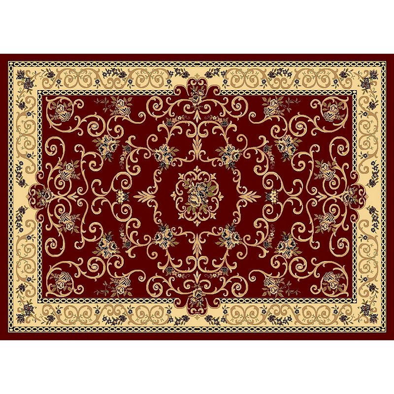 Rugs America New Vision Souvanerie Framed Floral Rug, Red, 5Ft Rnd