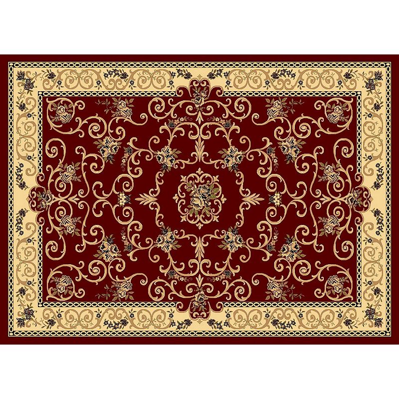 Rugs America New Vision Souvanerie Framed Floral Rug, Red, 5Ft Rnd