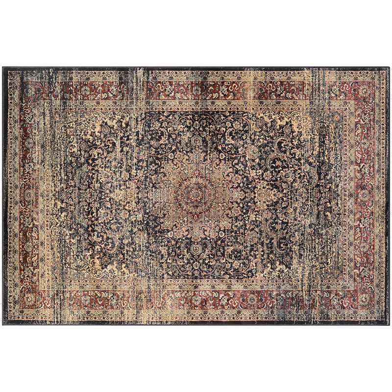 Couristan Zahara Lotus Medallion Framed Floral Rug, Black, 8X11 Ft