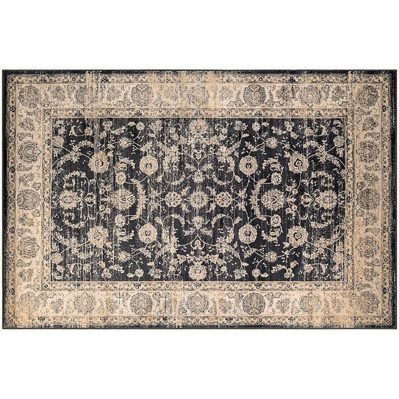 Couristan Zahara Floral Emblem Framed Rug, Black, 8X11 Ft