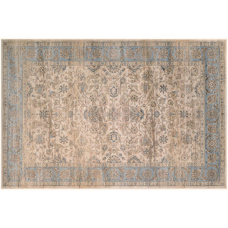 Couristan Zahara Embellished Blossom Framed Floral Rug, Blue, 5X7.5 Ft