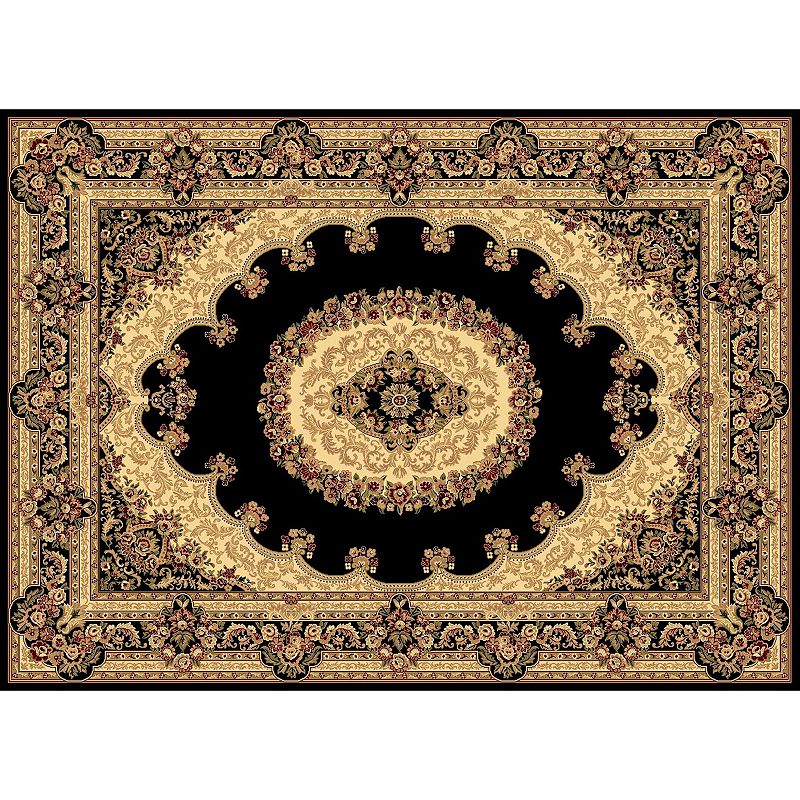 Rugs America Kerman Framed Floral Rug, Black, 5X8 Ft