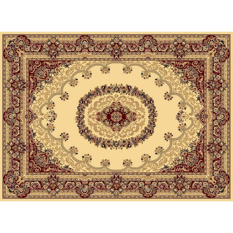 Rugs America Kerman Framed Floral Rug, White, 8X10 Ft