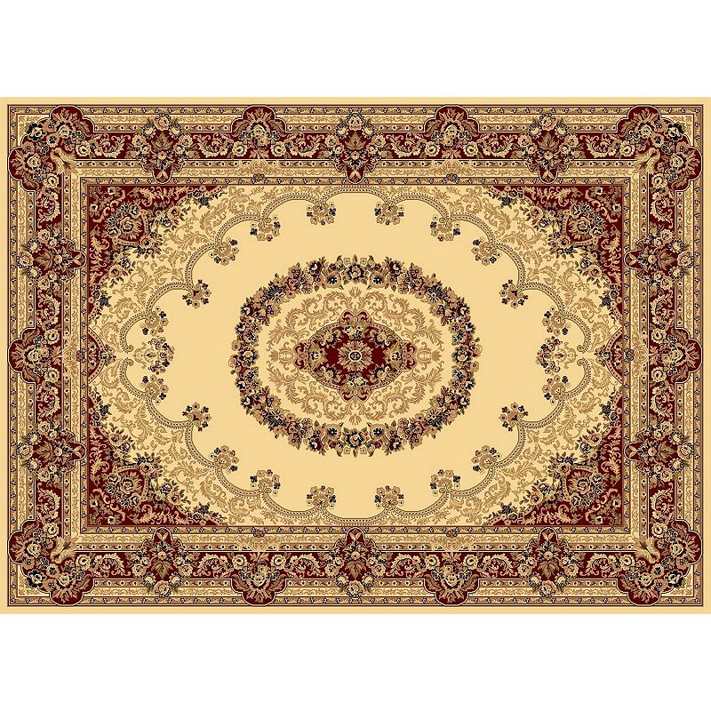 Rugs America Kerman Framed Floral Rug, White, 8X10 Ft