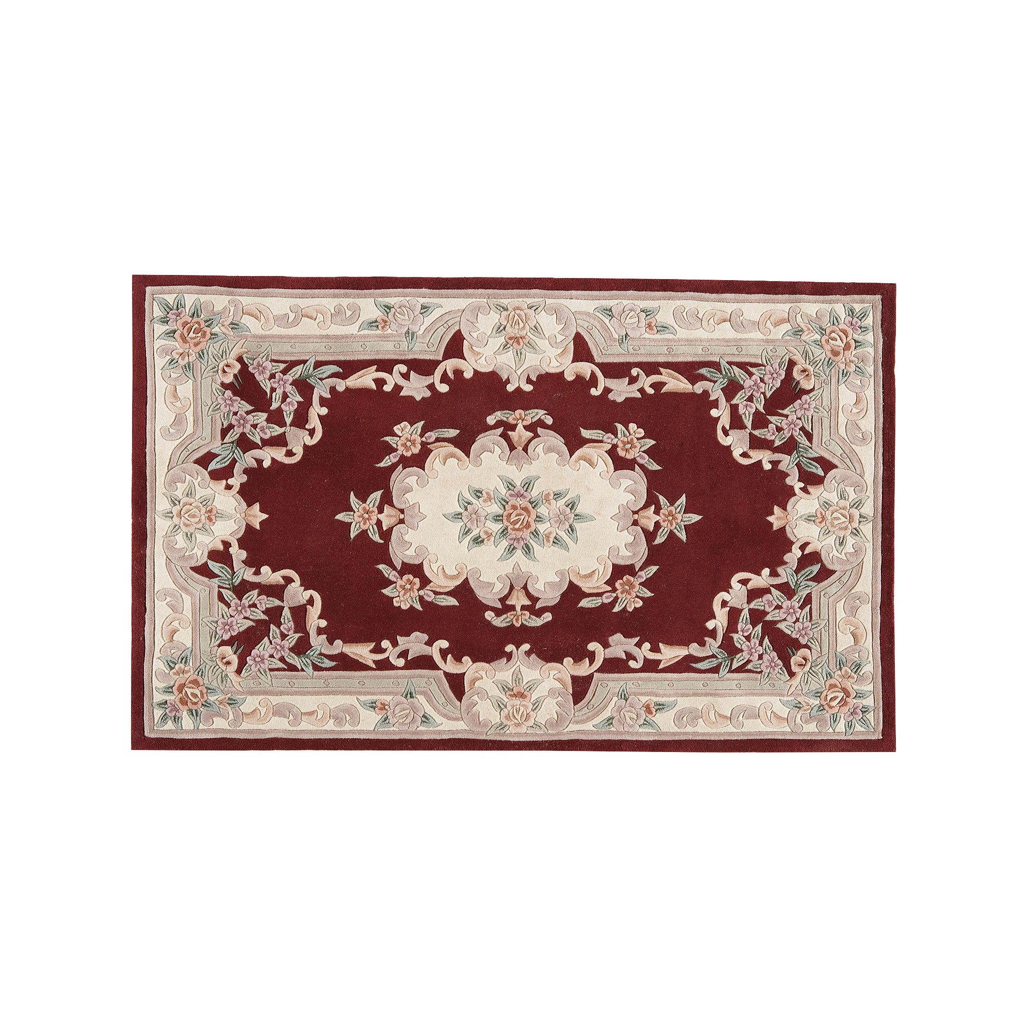 Rugs America New Aubusson Framed Floral Wool Rug, Red