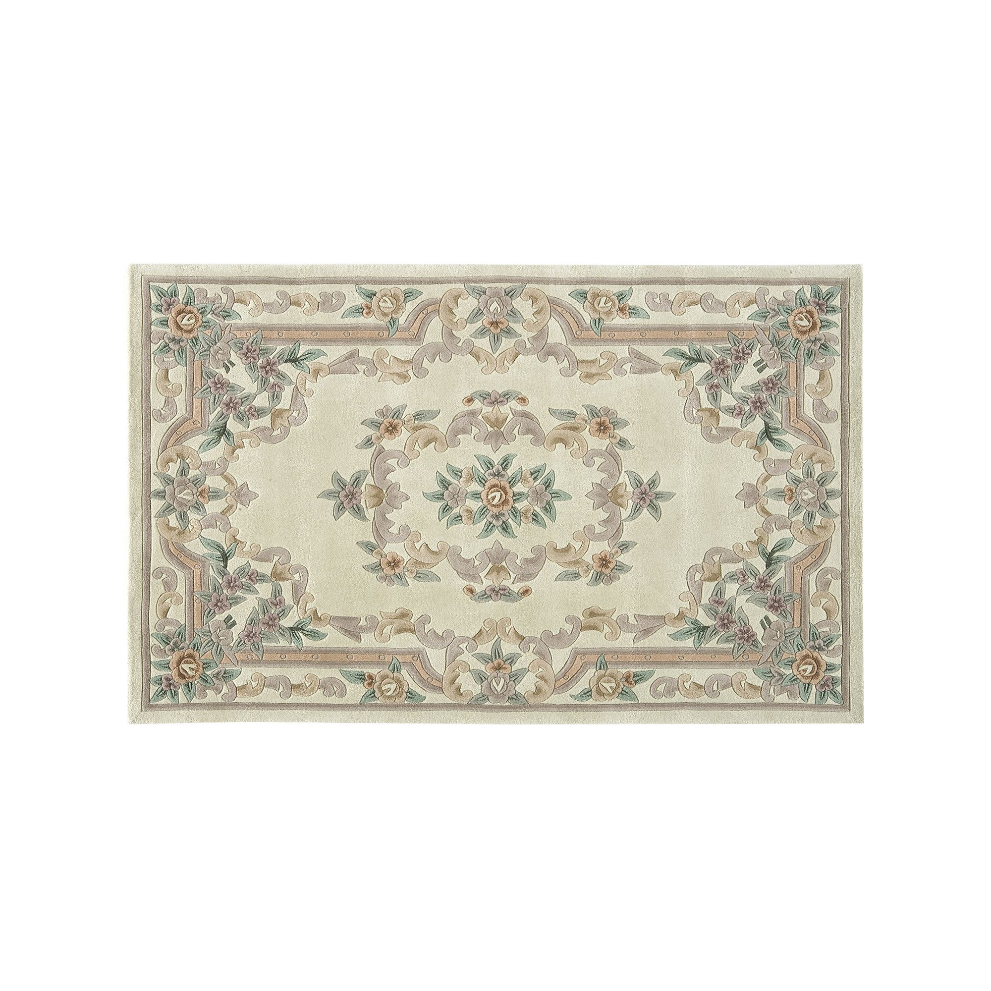 Rugs America New Aubusson Framed Floral Wool Rug, Ivory