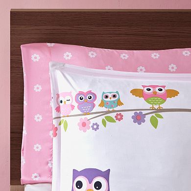 Mi Zone Kids Nocturnal Nellie Owl Comforter Set with Bed Sheets and Throw Pillow