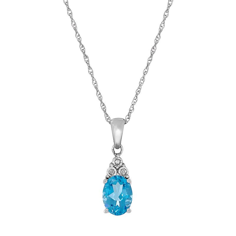 Sterling Silver Aquamarine & Diamond Accent Oval Pendant, Womens, Blue