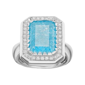 Argento Bella Sterling Silver Cubic Zirconia Rectangle Halo Ring
