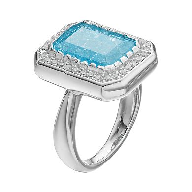 Sterling Silver Cubic Zirconia Rectangle Halo Ring