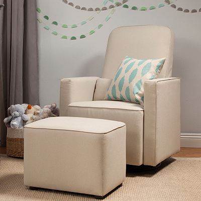 DaVinci Olive Swivel Glider and Ottoman Cream