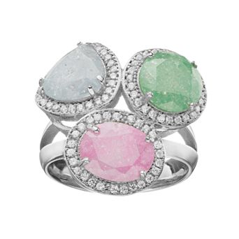 Argento Bella Sterling Silver Cubic Zirconia Multistone Halo Ring