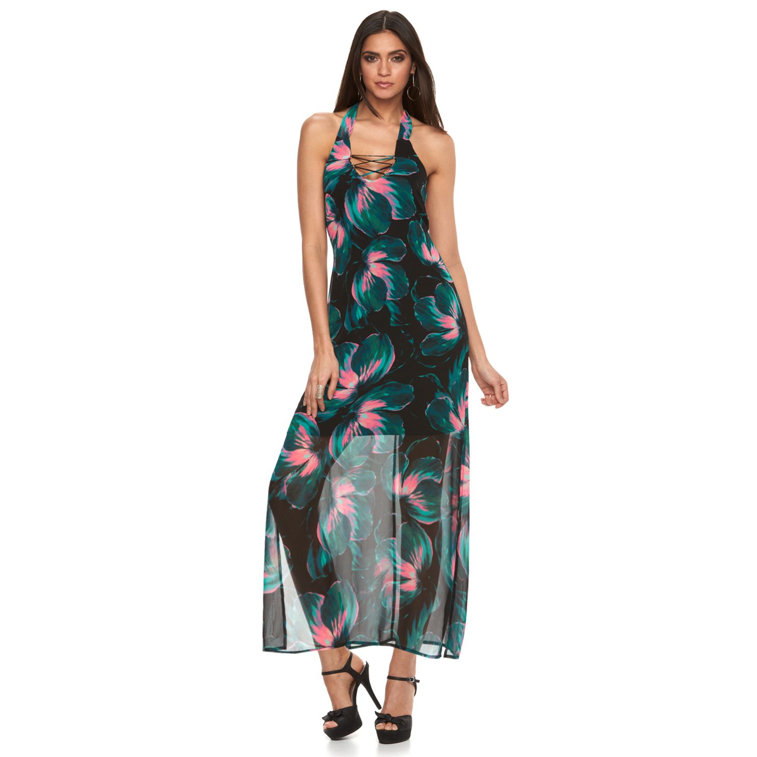 floral halter maxi dress