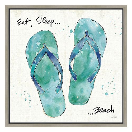 Eat, Sleep, Beach Sandals Framed Canvas Wall Art