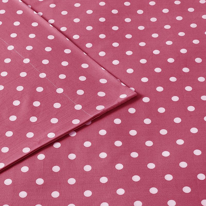 Mi Zone Polka Dot Percale Cotton Antimicrobial Sheet Set, Dark Pink, FULL S