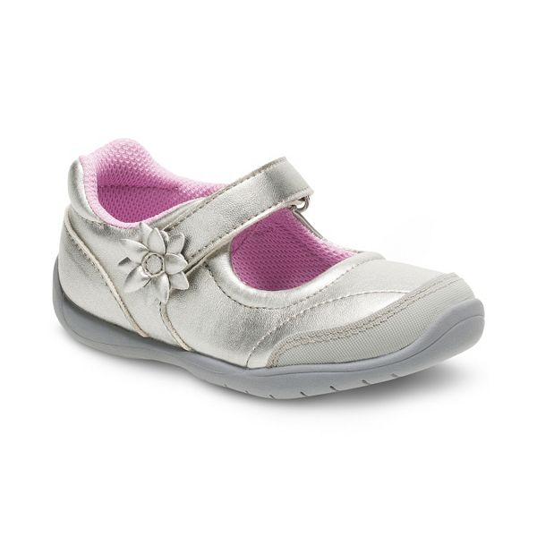 Faded Glory Toddler Girls Gray Mary Jane Shoes With Bow Size 11 NEW 