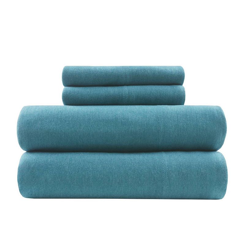 Intelligent Design Cotton Blend Jersey Knit Sheet Set, Turquoise/Blue, Quee