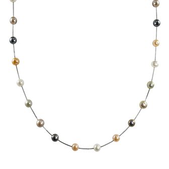 PearLustre by Imperial 14k White Gold Dyed Freshwater Cultured Pearl Station Necklace