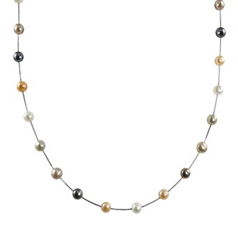 PearLustre by Imperial 14k White Gold Dyed Freshwater Cultured Pearl Station Necklace