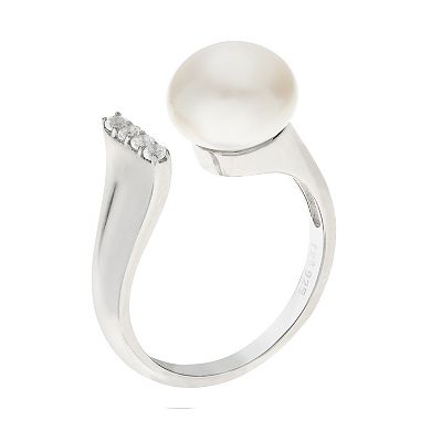 PearLustre by Imperial Sterling Silver Freshwater Cultured Pearl & White Topaz Open Ring