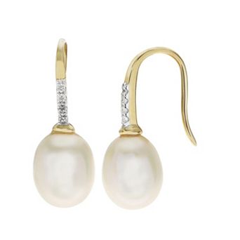 PearLustre by Imperial 10k Gold Freshwater Cultured Pearl & White Topaz Drop Earrings