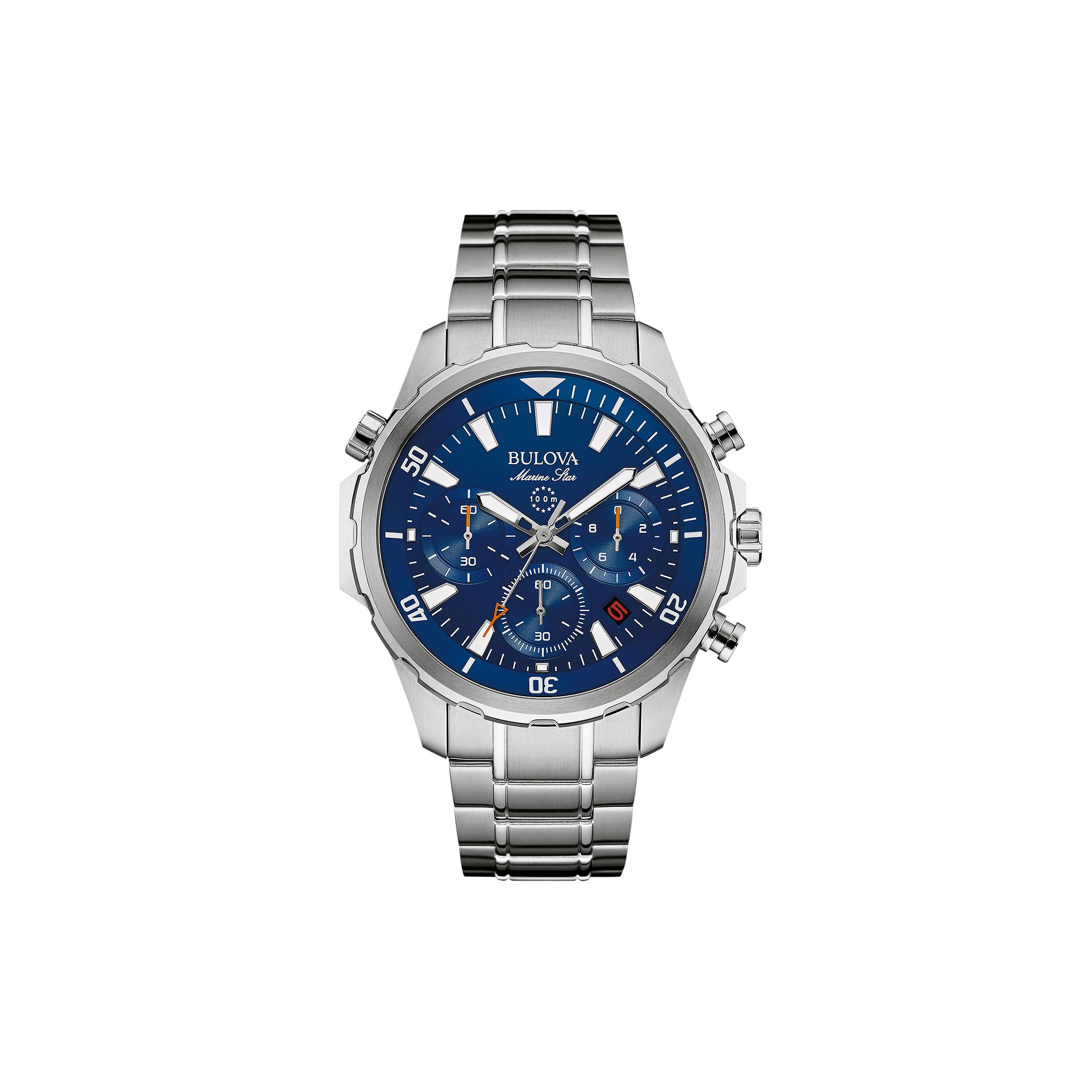 Bulova Mens Marine Star Stainless Steel Chronograph Watch, Blue