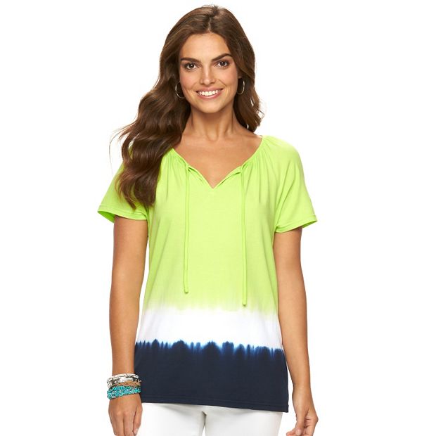 Chaps striped tie hot dye v neck top S