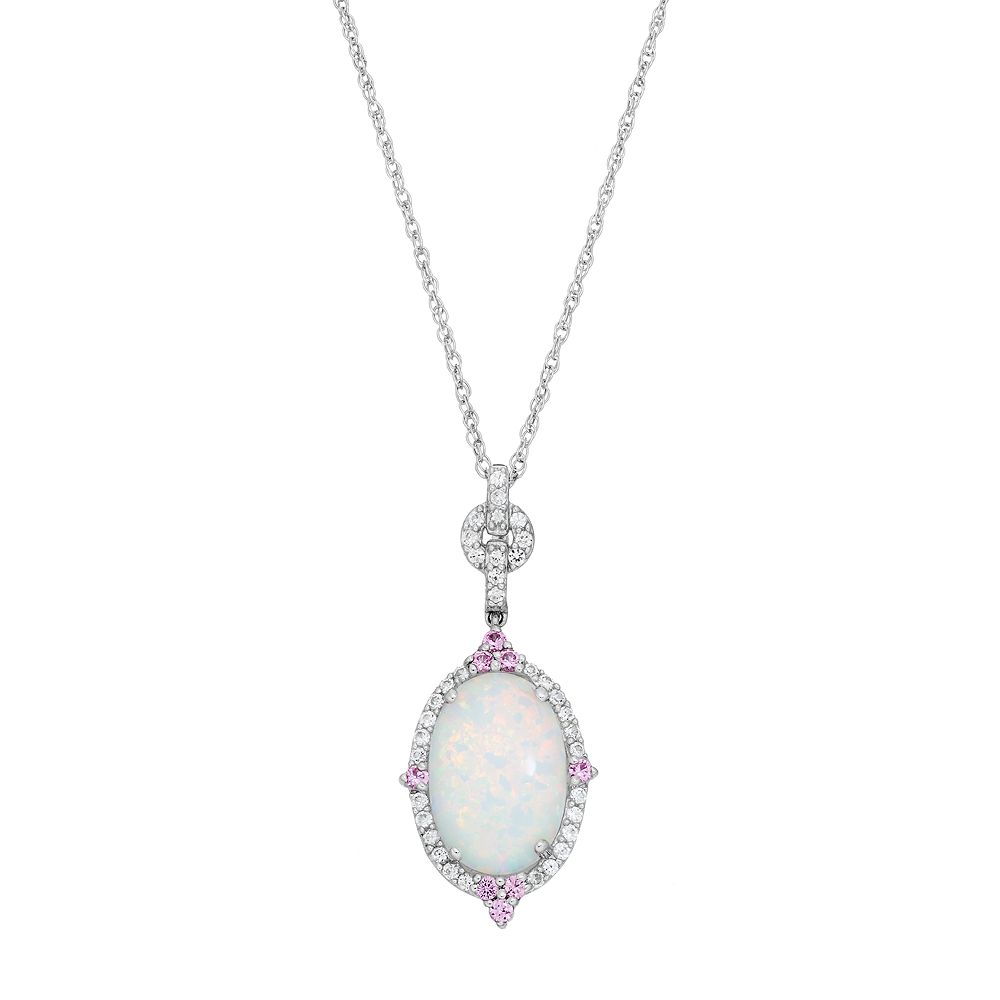Genuine Amethyst and Lab Diamond Silver Halo Necklace main image 1