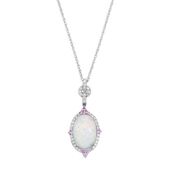 Sterling Silver Lab-Created Gemstone Halo Pendant Necklace