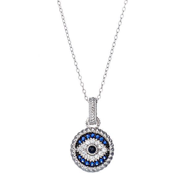 houseofgems Sterling Silver Light Blue Evil Eye Pendant Necklace W/CZ