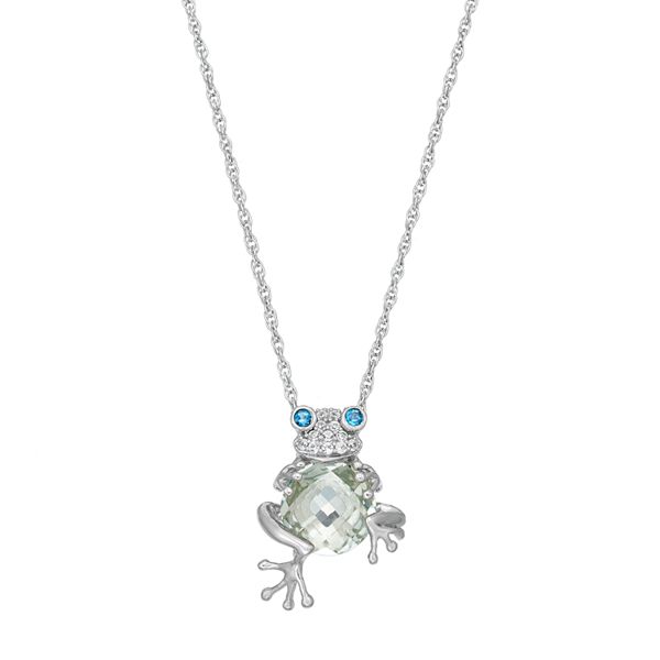 US Jewels And Gems Solid 0.925 Sterling Silver Frog Charm Pendant Box Chain Necklace