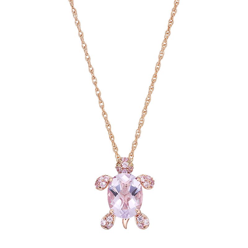 14k Rose Gold Over Silver Gemstone Turtle Pendant Necklace, Womens, Size: