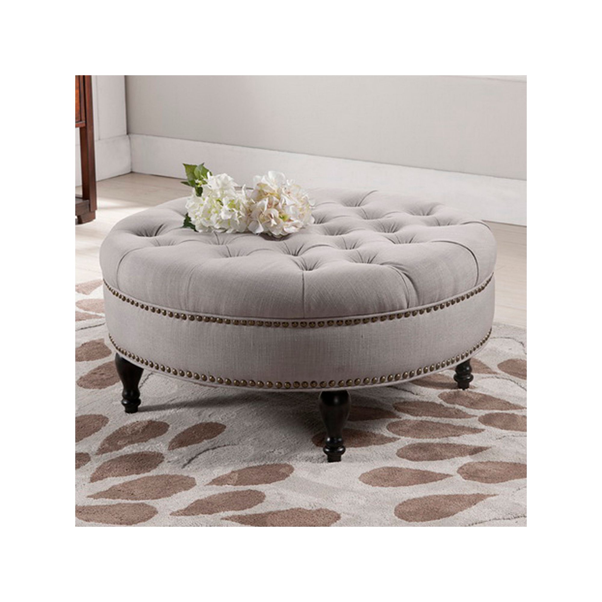 Baxton Studio Palfrey Solid Round Tufted Ottoman, Beige