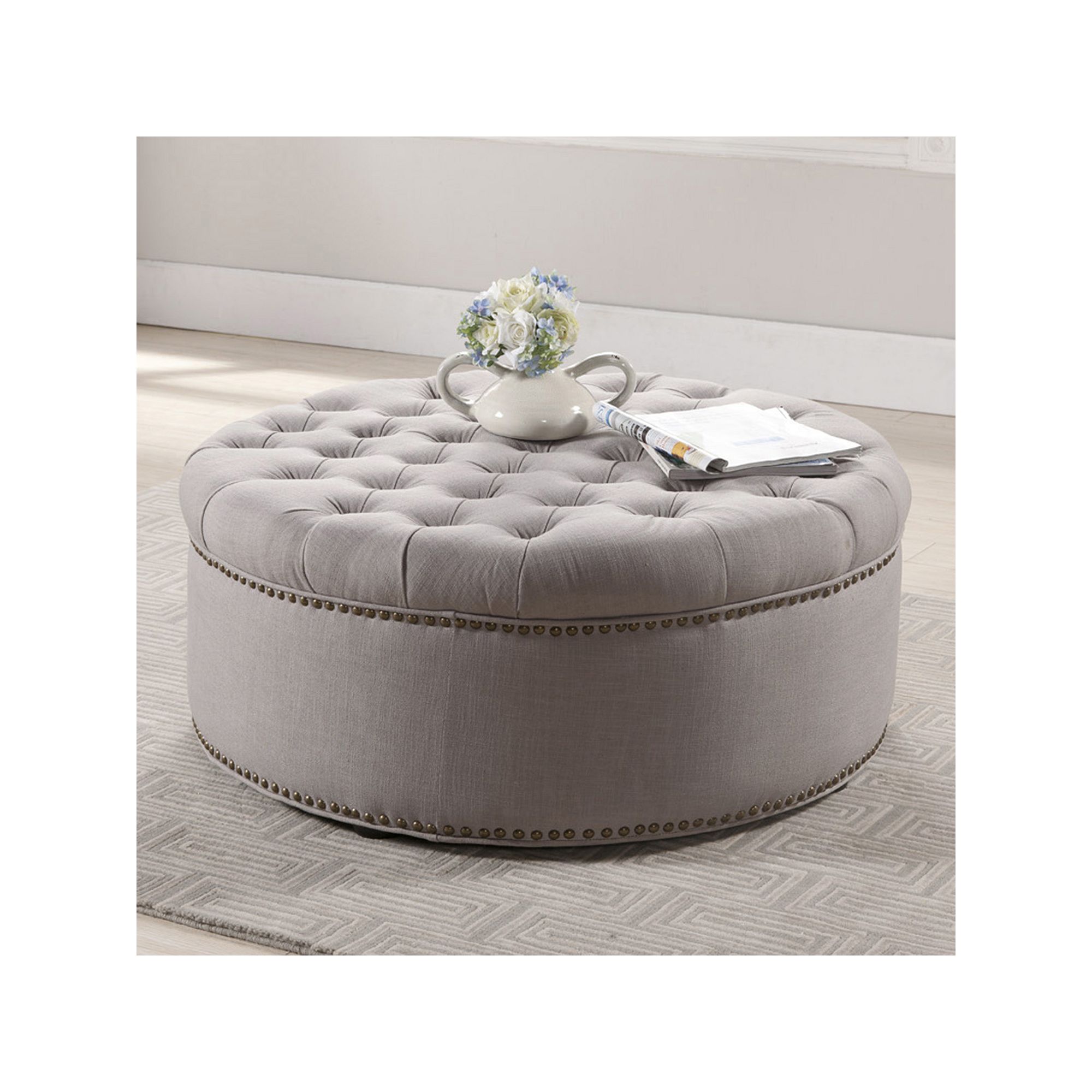 Baxton Studio Inglehart Tufted Ottoman, Beige
