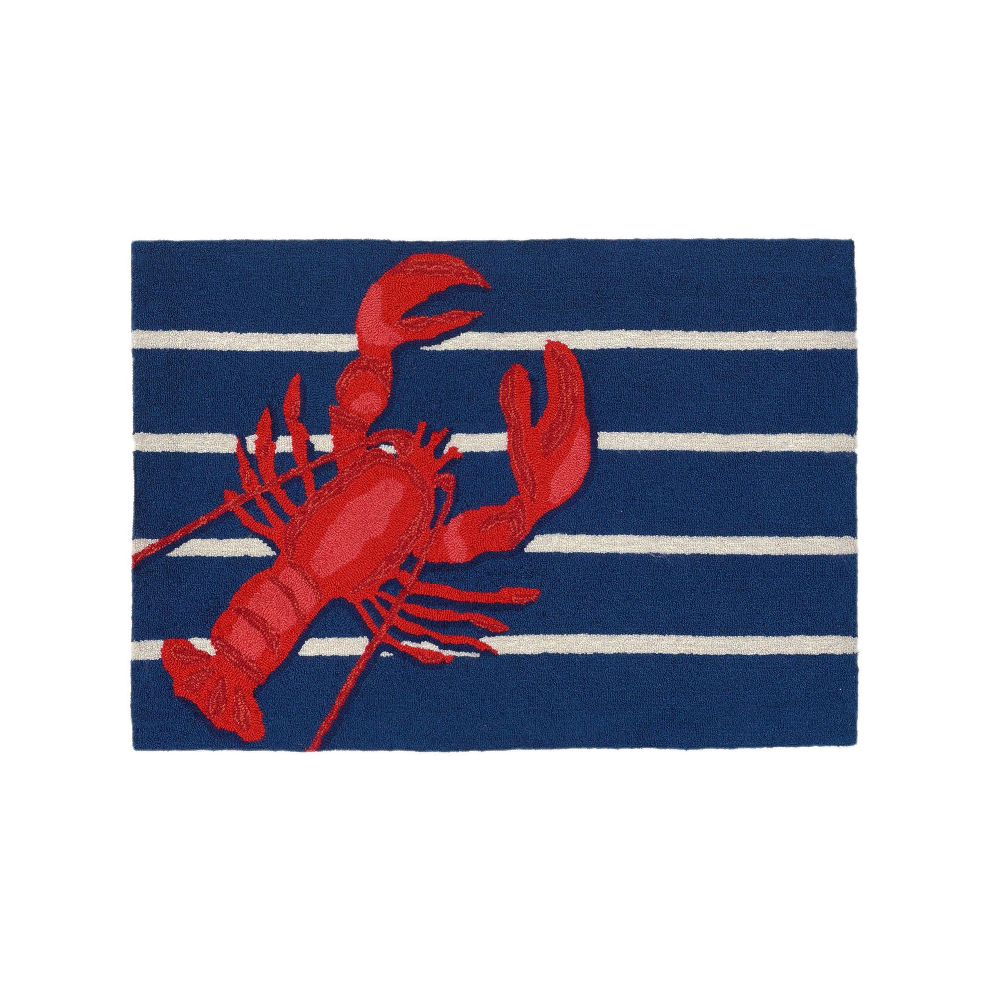 Liora Manne Frontporch Lobster on Stripes Indoor Outdoor Rug, Blue