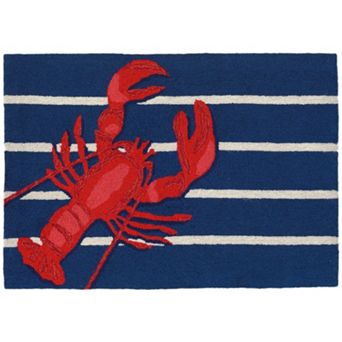 Liora Manne Frontporch Lobster on Stripes Indoor Outdoor Rug