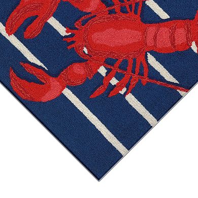 Liora Manne Frontporch Lobster on Stripes Indoor Outdoor Rug