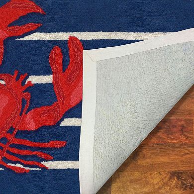 Liora Manne Frontporch Lobster on Stripes Indoor Outdoor Rug