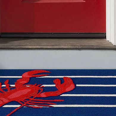 Liora Manne Frontporch Lobster on Stripes Indoor Outdoor Rug