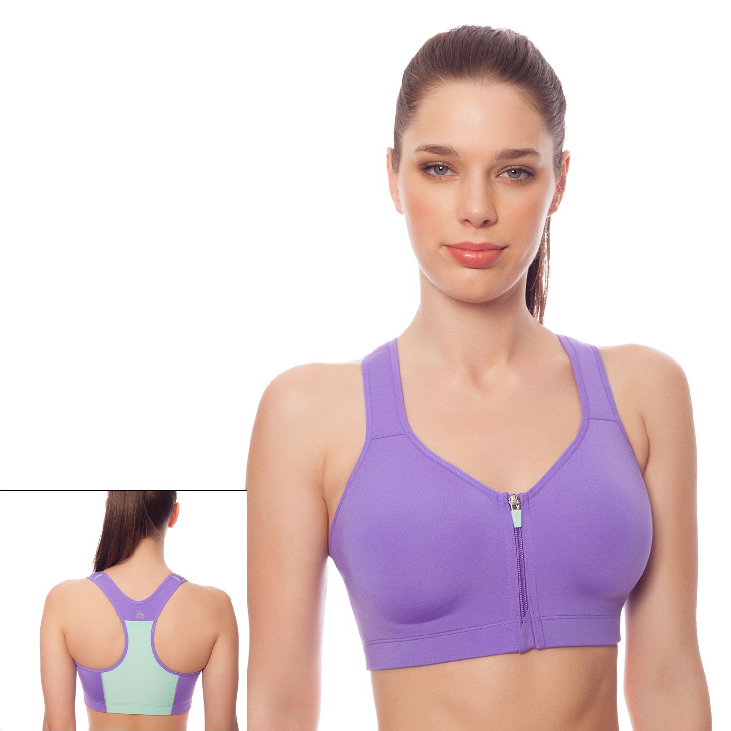 rbx zip front sports bra