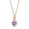 14k Rose Gold Over Silver Amethyst & Lab-Created White Sapphire Heart Halo Pendant