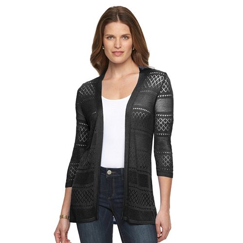 Women's Croft & Barrow® Pointelle Open-Front Cardigan