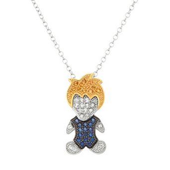 Tri-Tone Sterling Silver Lab-Created Sapphire Boy Pendant Necklace