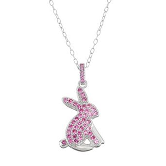 Sterling Silver Lab-Created Pink Sapphire Bunny Pendant Necklace