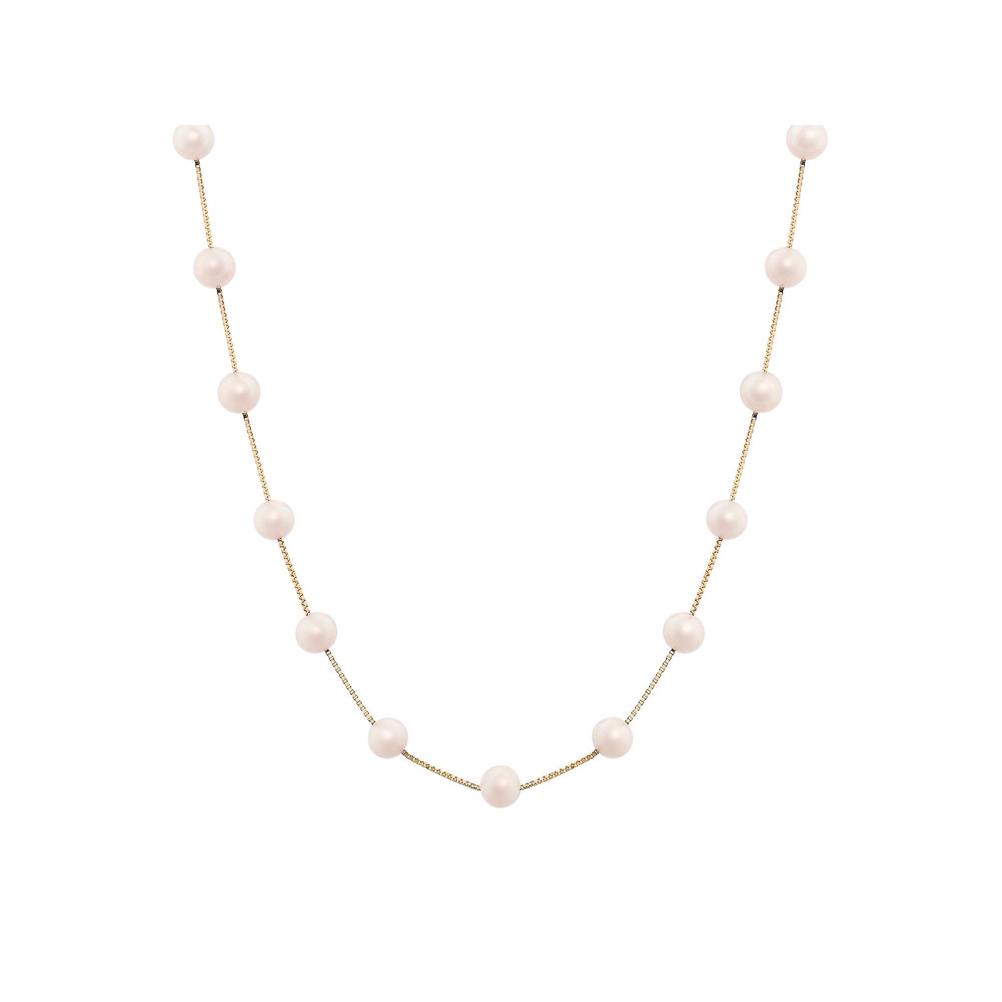 14k Gold Dyed Pink Freshwater Cultured Pearl Station Necklace, Womens, Si